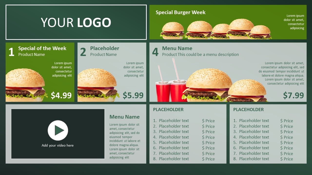 Fastfood restaurant or take-away pricelist PowerPoint template In Restaurant Menu Powerpoint Template