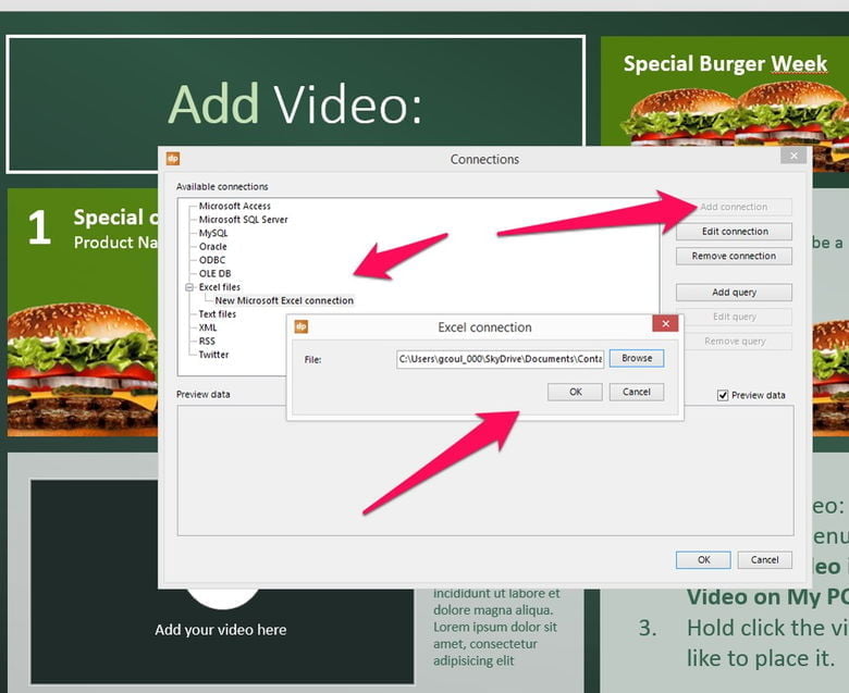 add a data connection to your digital menu board