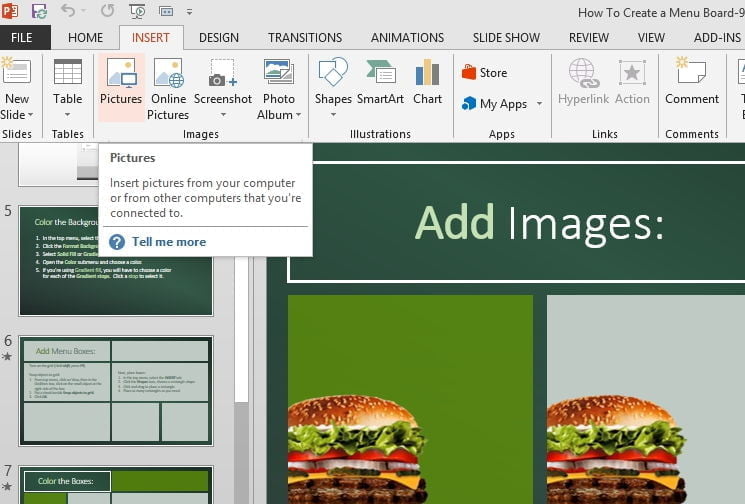 add images to your powerpoint digital menu board