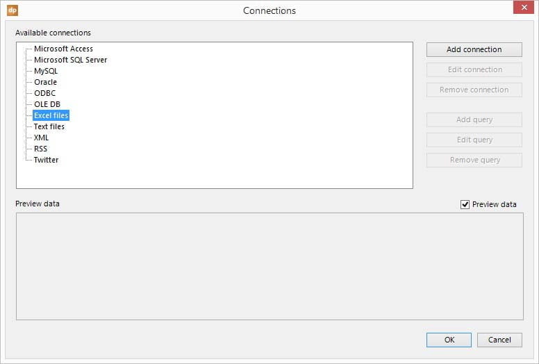select the excel node to add an excel connection