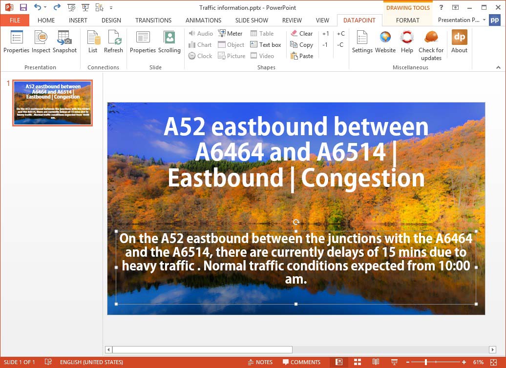 slide displaying traffic information with title and description
