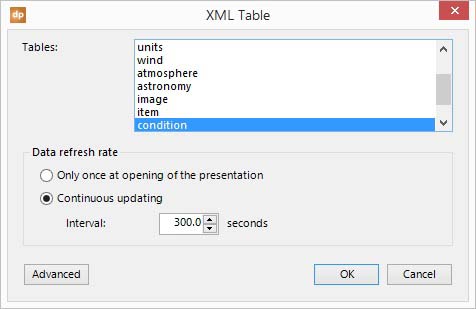 add a xml data table to your connections