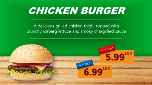 Premium PowerPoint Template for hamburger and take-away restaurants - chicken hamburger