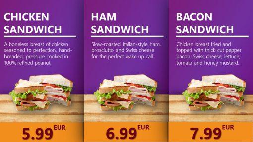 Premium PowerPoint Template for hamburger and take-away restaurants - sandwiches overview