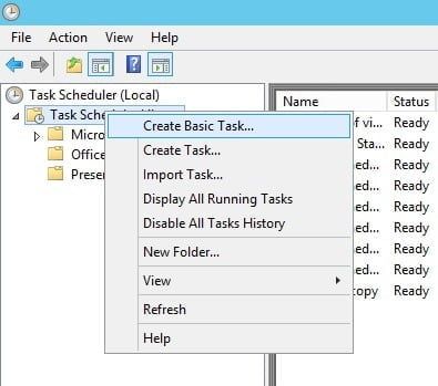 create a new task at the task scheduler