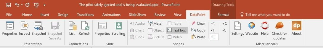 datapoint text box menu in the powerpoint ribbon