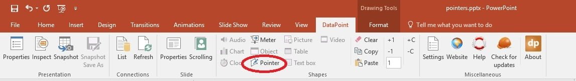 pointer button in datapoint menu