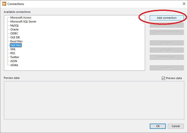 add text or csv file connection