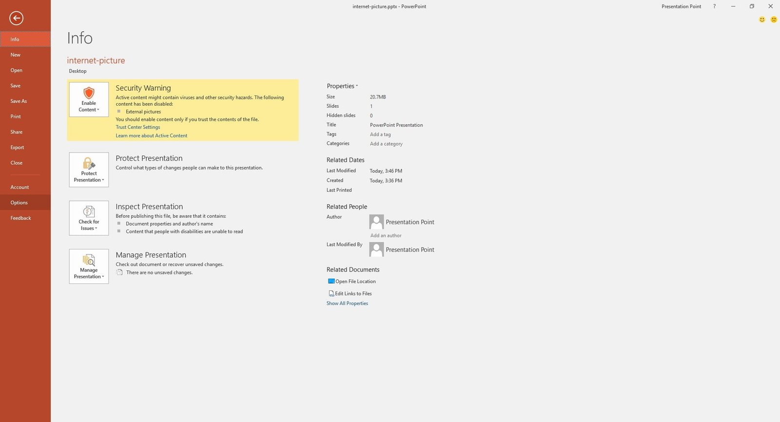 powerpoint file options