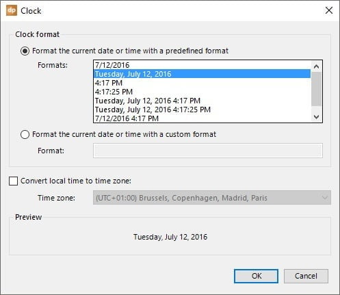 clock date and time properties