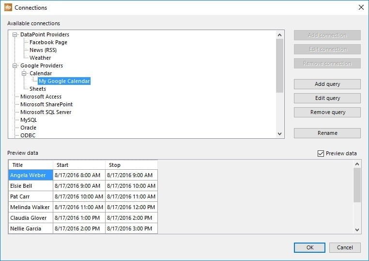 preview of unfiltered data