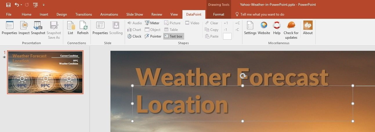 Live Yahoo Weather in PowerPoint • PresentationPoint