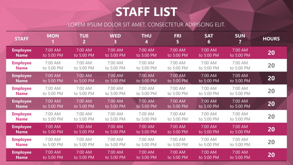 PowerPoint Weekly Schedule Template - Staff List