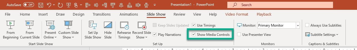 hide video media controls from slideshow