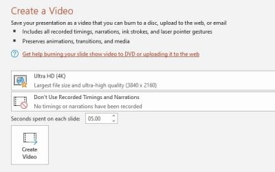 PowerPoint Create as Video: Quality and File Size