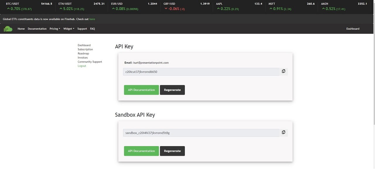 free api key to connect to real-time stock quotes 