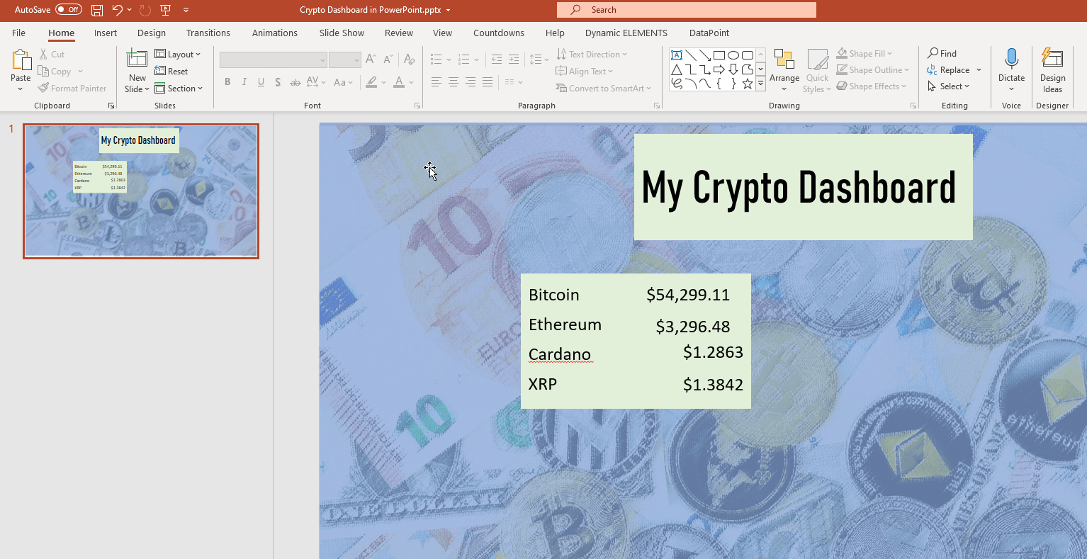 PowerPoint crypto dashboard
