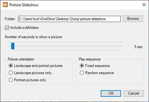 picture slideshow options