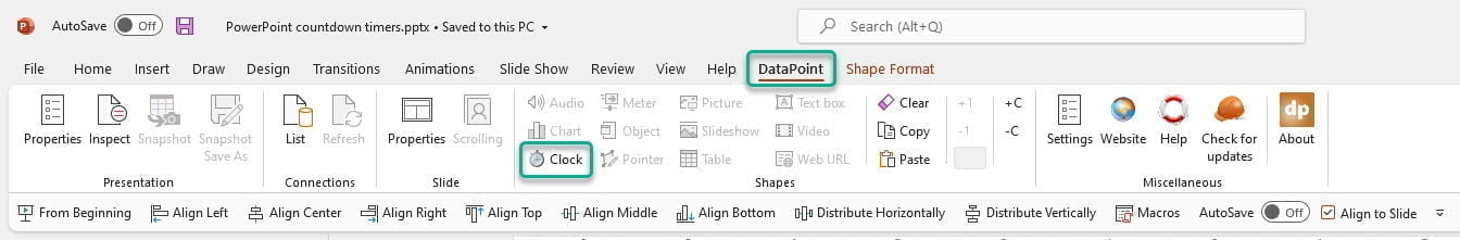 PowerPoint countdown timers datapoint menu