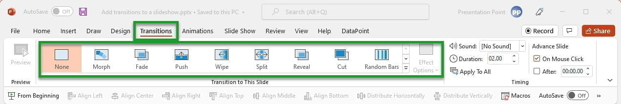 adding transitions to powerpoint slideshow