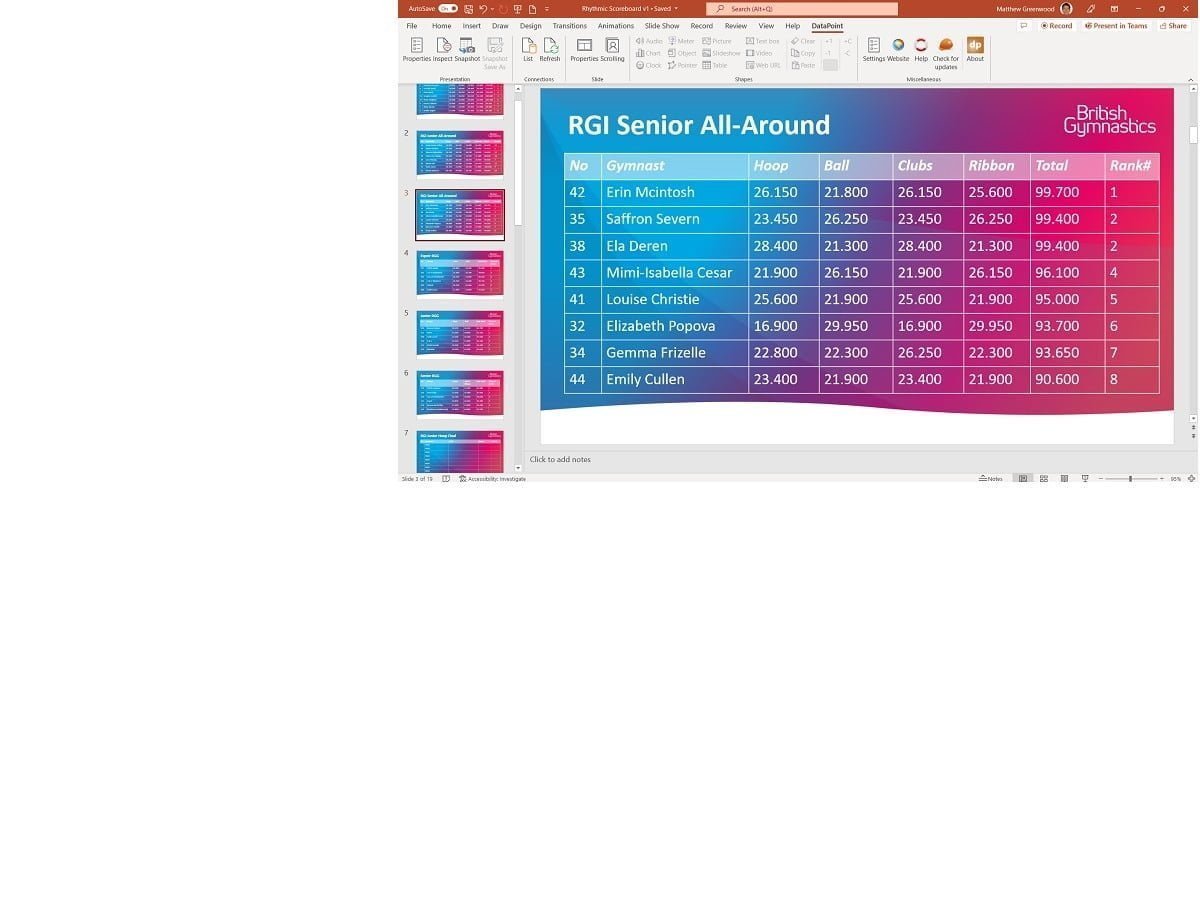 design your screen to connect and display live data and game results